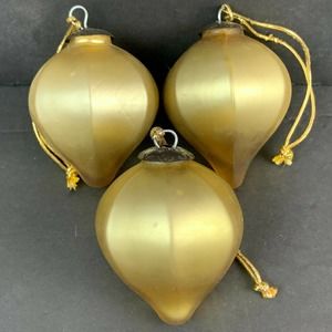 Vintage Mercury Matte Glass Kugel Style Gold Lamp 3" Christmas Ornament O17